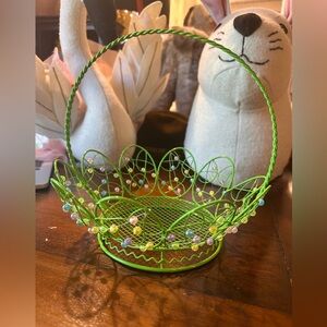 Green Beaded Wire Basket